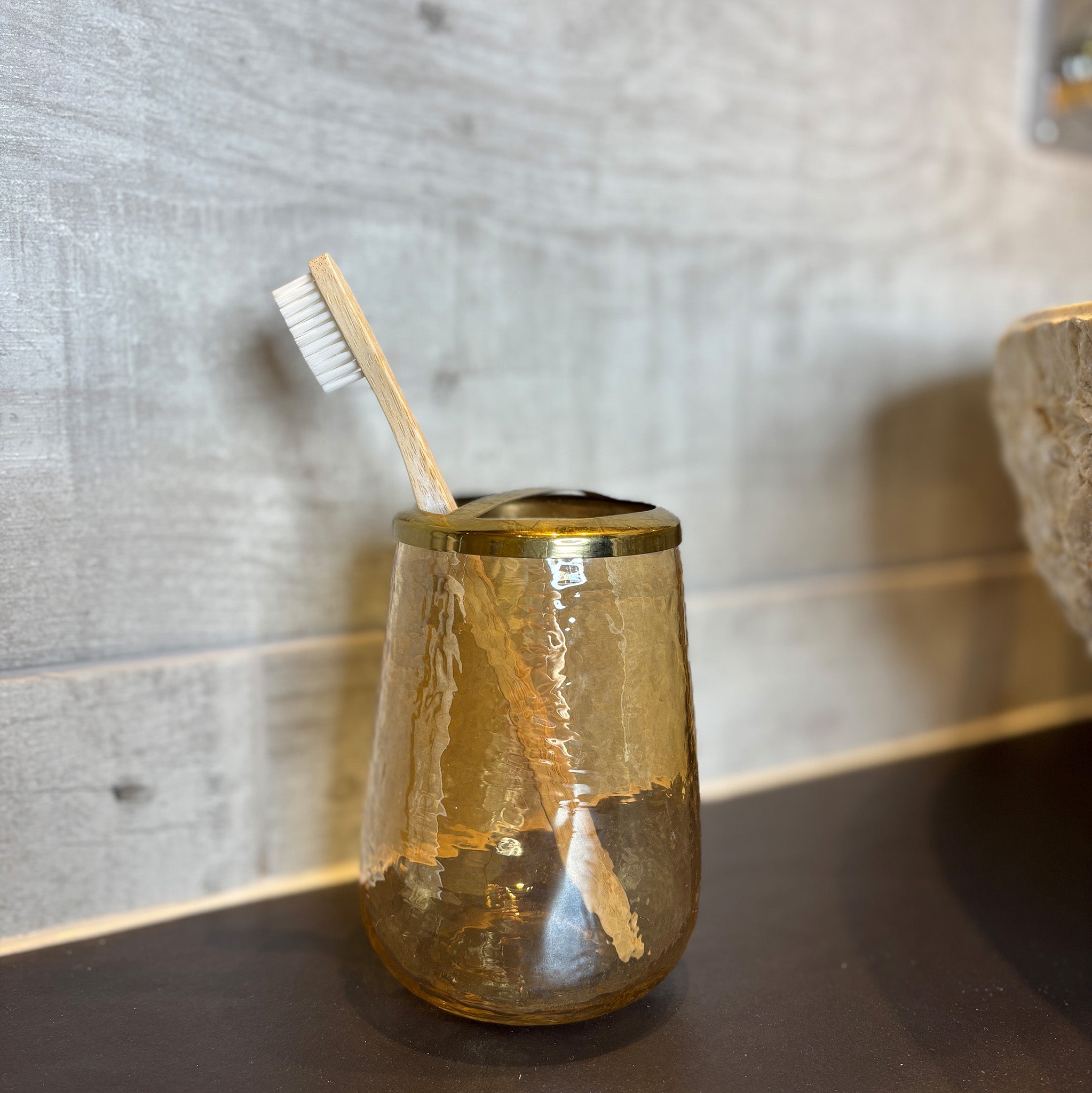 Glass and Gold Toothbrush Holder